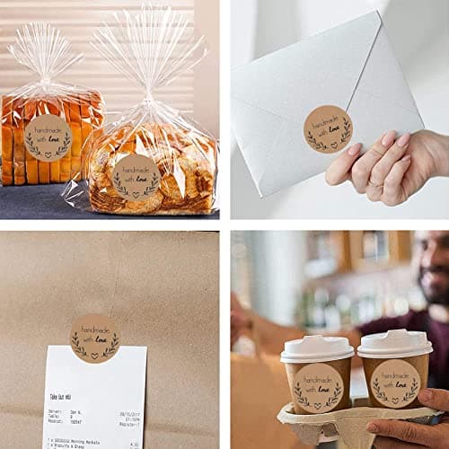 Lot de 500 autocollants cadeaux, étiquettes autocollantes, 1,5 pouces, fait maison avec amour, autocollants de Noël, autocollants cadeaux pour bricolage, pâtisserie, sacs cadeaux décoration