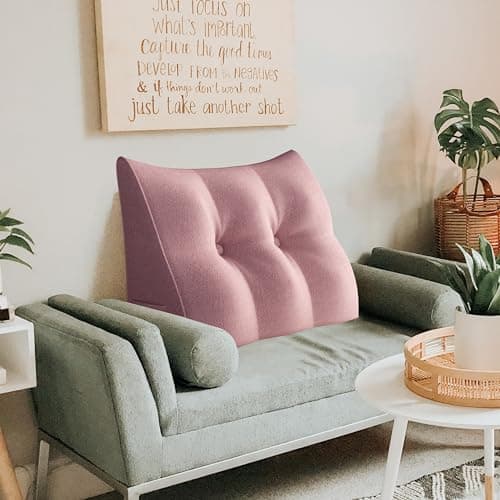Johnear Coussin cale de lecture pour lit et canapé, rose, 60 cm, grand coussin lombaire triangulaire