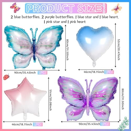 Ballons en Papier Aluminium Papillon, 8 Pièces Ballons Theme Anniversaire Papillon Ballons à Motif Papillon, pour Filles Fête à Thème Papillon Fête de Jardin Anniversaire Mariage (B)