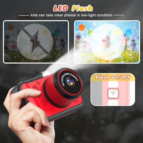 Appareil Photo Enfant, Ushining 3,5 Pouces Grand Écran 1080P Appareil Photo Numérique Enfant avec Objectif Zoom Rotatif à 360° Flash LED Carte de 32 Go, Caméra Vidéo Cadeau pour Enfants 3 à 12 Ans