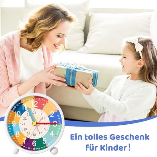 Idota Réveil analogique pour enfant - Sans tic-tac - Avec sonnerie douce - Réveil d'apprentissage - Avec veilleuse - Réveil pour fille et garçon - Pour la rentrée scolaire - Fonctionne avec piles