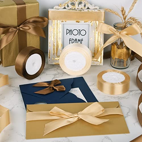 ASTARON Brown Gold ruban robe de mariée bouquet bricolage artisanat 1 pouce, ruban de couleur solide tissu ruban cadeau emballage cadeau de Noël noeud papillon Bun ruban décoration