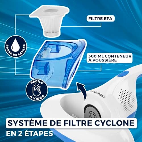 CLEANmaxx aspirateur à acariens avec lumière UV-C stérilisante | Aspirateur à Matelas avec Filtre HEPA, détruit 99,9% de Tous Les acariens | Nettoie et désinfecte en Une Seule étape