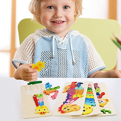 faburo 4PCS Animaux Puzzles en Bois, Jigsaw Puzzle Jouets, Bébé Puzzle à Encastrements, Jouets Montessori Educatif Apprentissage pour Enfant 3 Ans et + (Grande 30 * 12cm)