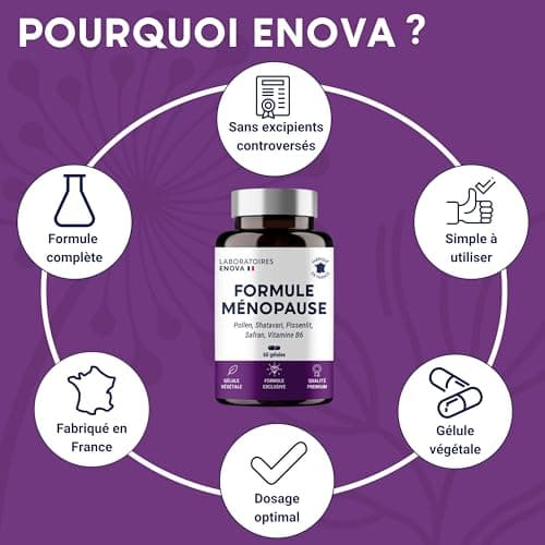 FORMULE MÉNOPAUSE | Bouffées de Chaleur, Fatigue et Équilibre émotionnel | Pollen, Shatavari, Pissenlit, Safran et Vitamine B6 | 60 Gélules | Fabriqué en France