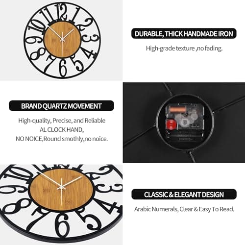 Mee 2ou Horloge Murale Design Moderne et Vintage, 80cm/ 32 Pouces Silencieuse sans Tic-Tac, Grande Horloge Murale Géante XXL, Disponible en 34cm, 40cm, 50 cm, 60 cm, 80 cm pour le Salon Cuisine Bureau