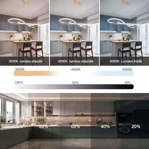 AHRHSM Lampe à Suspension LED Table à Manger, Suspension Moderne à Intensité Variable 57W, Réglable en Hauteur, Suspension avec Télécommande, Pour Salles à Manger, Cuisines (Or)