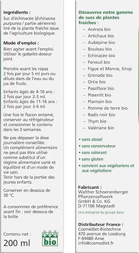 Salus – Échinacée BIO – Complément Alimentaire à Base de Echinacée BIO – Contribue à Stimuler le Défenses Immunitaires et les Voies Respiratoires – Végan – 200 ml