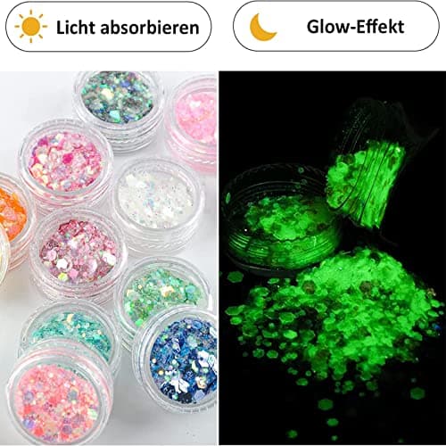 12 Pièces Paillettes Fluorescentes Visage Corps, Holographique Paillettes, Fluorescent Paillette, Paillettes Gel, Paillettes Ensemble pour Ongles, pour Visage, Fluorescent Paillette pour DIY, Corps