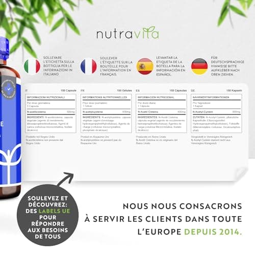 NAC N-Acetyl-Cysteine 600mg, Biodisponible & Absorption Rapide - Sans Gluten - Fabriqué au Royaume-Unis - N-Acétylcystéine 150 Capsules Véganes - 5 Mois de de Cure - Nutravita