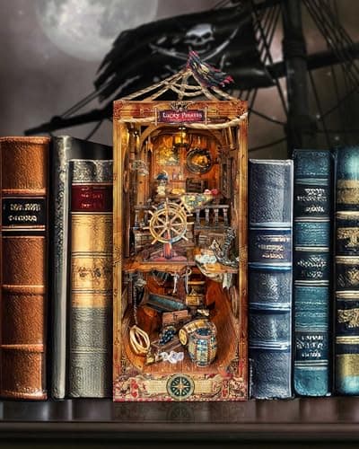 Quanquer DIY Book Nook Kit pour Adultes_avec Protection Anti-poussière et lumière LED 3D Maison de poupées Miniature en Bois BookNook Fantasy_Creativity Cadeau pour Ados (Age of Sail)