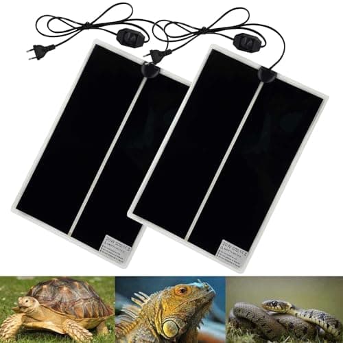PeSandy Tapis Chauffant Reptile, 2 PIÈCE Tapis Chauffant Terrarium Réglable avec Contrôle De La Température pour Reptiles Tortue, Serpents, Lézards, Geckos - Tapis De Sécurité pour Aquarium (42x28CM)