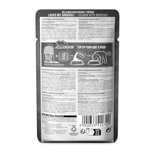 BELCANDO Mastercraft Topping [12x100g Multipack sorte “Saumon“] Nourriture Humide pour Chiens | sans céréales | Variété Pure | Complément Alimentaire pour Chiens