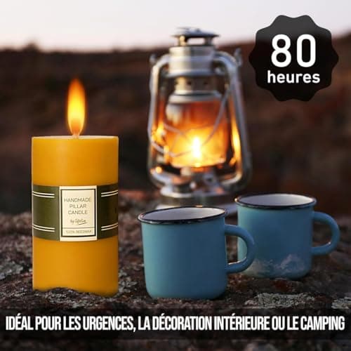 Bougie Pilier en 100% Pure Cire d'Abeille Extra Large - Durée de 80 Heures - Cire d'Abeille Pure et Mèche en Coton - Bougie sans Parfum pour les Urgences - Cadeau pour les Amateurs de Bougies