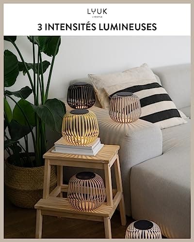 LUUK LIFESTYLE Lampe solaire minimaliste LED, design bohème, sans fil, lampe de terrasse rechargeable, luminosité variable, Marron sable