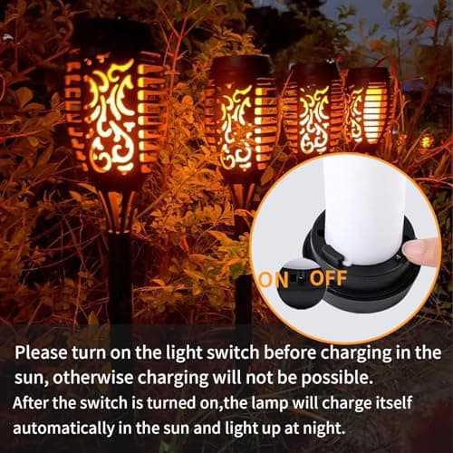 LQWELL Lampes solaires pour jardin extérieur, paquet de 6 lampes solaires à 12 LED avec effet de flamme, torches de jardin étanches IP65, éclairage solaire (Blanc chaud 6 pièces)