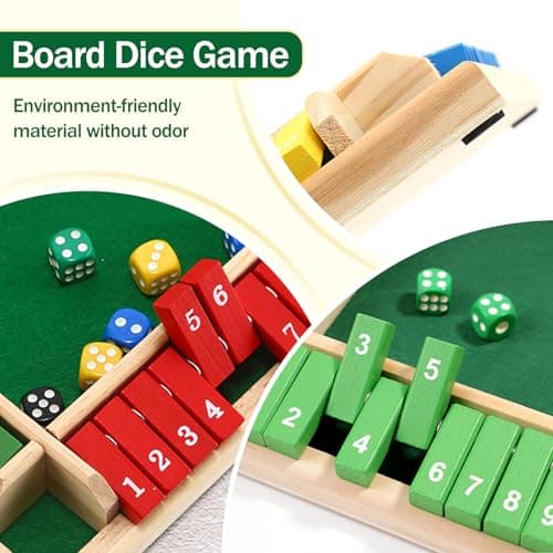 SCBOY Shut The Box Jeux en Bois Jeu de dés Adéquation 2-4 Personnes Jeux de société en Bois Fête de Famille Jeu de Table pour Enfants et Adultes