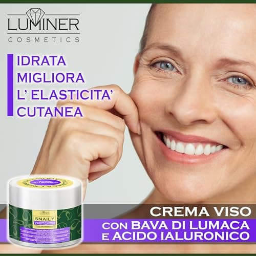 LUMINER® Crème Visage Anti-Rides 150 ml avec 70% de bave d'escargot et 100% d'acide hyaluronique pur, fabriquée en Italie, formule naturelle à action anti-taches et anti-âge à la vitamine C