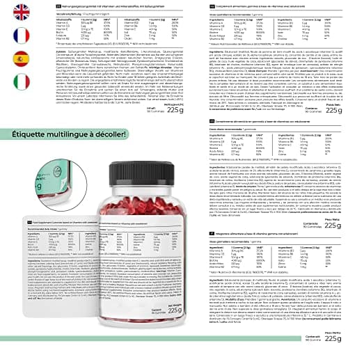 Multivitamines Gummies Gommes aux Fruits pour Cheveux Peau Ongles | Complément Alimentaire Naturel Vegan - Oursons Gommeux Sans Sucre à base d'Extraits de Plantes | Vitamine A C D E B2 Biotine Zinc