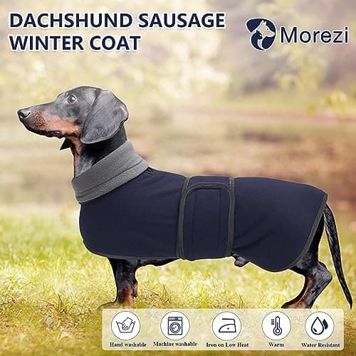 Manteau pour teckel - Manteau en polaire pour chien - En hiver - Avec fermeture Velcro et bordure réfléchissante haute visibilité - Bleu marine - XS