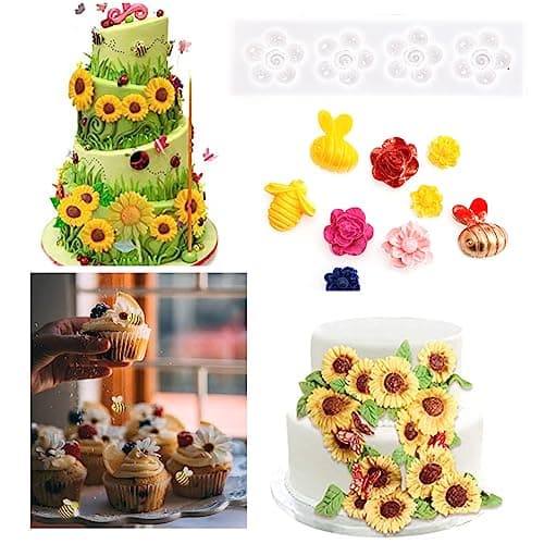 6 Pièces Moules en Silicone 3d Abeille et Fleur Moules à Fondants Rayon de Miel Moule à Chocolat de Bourdon Mini Moules en Silicone Fleurs pour Décoration de Gâteau,Cupcakes Cuisson Bonbons