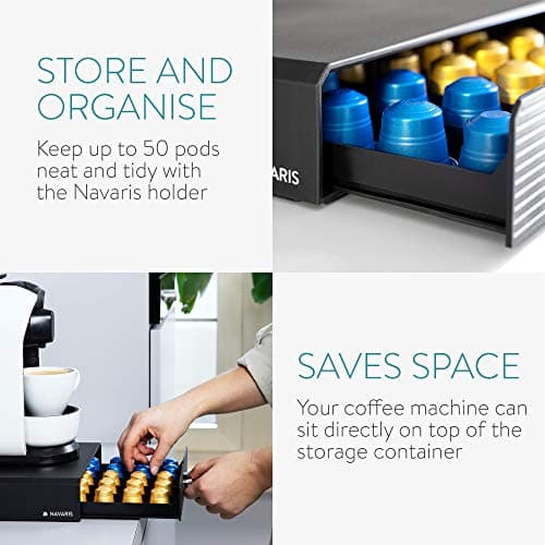 Navaris Tiroir à Capsule de Café - Rangement Support pour Dosette Machine à Café Nespresso - Distributeur Range-Dosette 50 Capsules - Noir