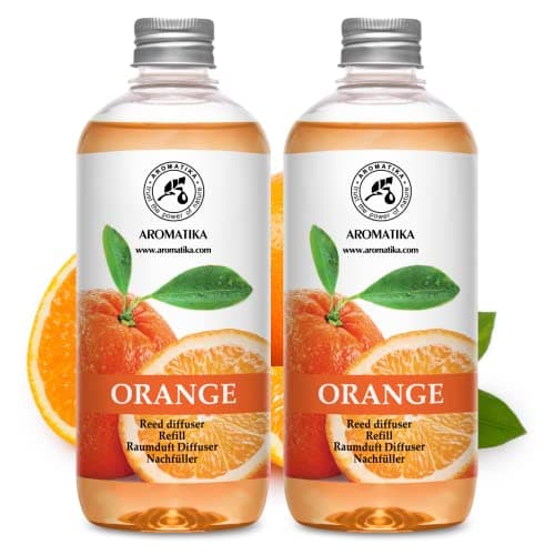 Recharge pour Diffuseur Orange 2x500ml - Diffuseur de Huile Aromathérapie à l'Huile Essentielle Orange - Parfum de Ambiance - Diffuseur Parfumé - Arôme Orange - Diffuseur avec Bâtons
