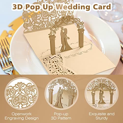 Siumir Carte Feliciation Mariage Pop Up 3D Carte Voeux Mariage avec Enveloppe Carte de Mariage Carte Cadeau pour Saint-Valentin, Anniversaire de Mariage (L'or)