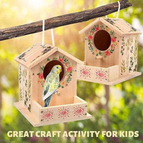 LotFancy 2 Pièce Maison D'oiseau Bricolage Kit pour Enfant, Construire Maison Oiseau en Bois Kit de Loisir Creatif Activites manuelles Maison D'oiseau Peindre Jouet