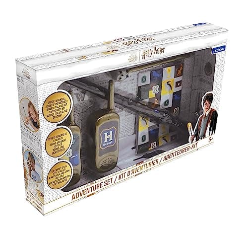 Lexibook, Harry Potter, Kit d’aventurier Sorcier pour Enfant avec Talkie-Walkies 120m, Baguette Magique avec Effets sonores et Lumineux, carnet, Stylo, Gomme Hedwige, Blanc/Or, RPTW11HP