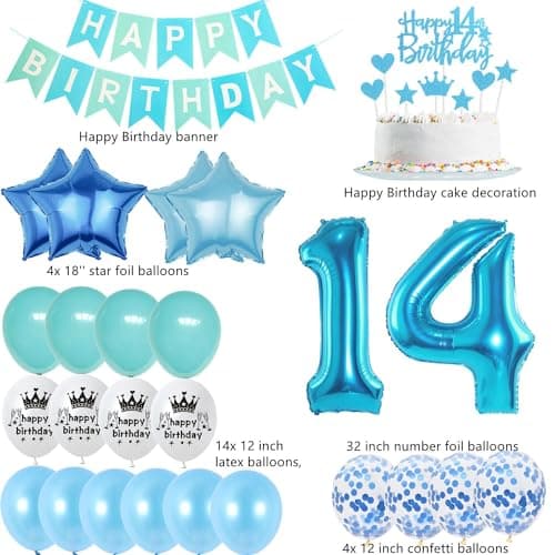 Ohaoduo ballons 14 ans anniversaire garcon fille bleu décoration gâteau anniversaire 14 ans garcon décoration fête 14 ans anniversaire garcon bleu décoration anniversaire 14 ans garcon ballon