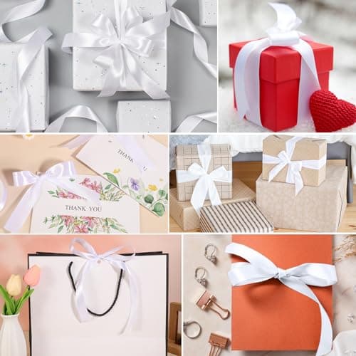 2 Rouleaux Ruban Satin Blanc, 2cm x 22m Ruban Mariage Bouquet Ruban Cadeau Ruban Couture pour Emballage Cadeau Décoration Gâteau Fête (44m en Total)