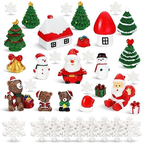BBTO 43 Pièces Ornements Miniatures de Noël Mini Ornements de Sapin de Noël Bonhomme de Neige Clochette Ours Cabane Château Flocon de Neige pour Les Décorations de Fête de Noël