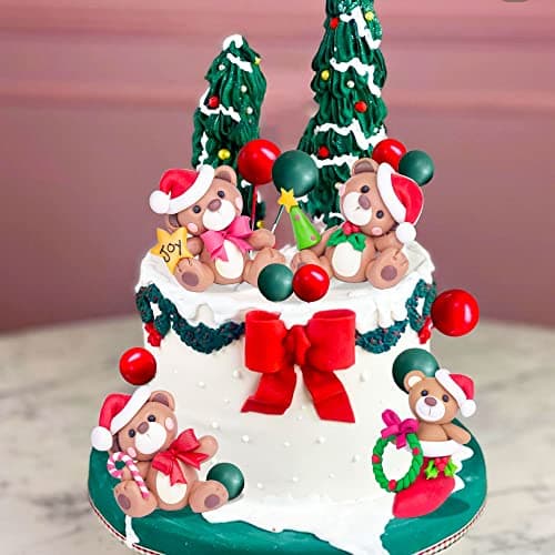 JeVenis Christmas Cake Décoration De Gâteau De Noël Décoration De Gâteau De Ours En Peluche Décoration De Gâteau De Bear Cake Décoration