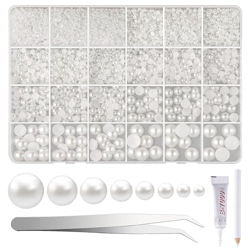 NACHLYNN Lot de 12 000 perles à dos plat - 8 tailles - Perles demi-rondes pour travaux manuels, embellissement, chaussures, fabrication de coques de téléphone