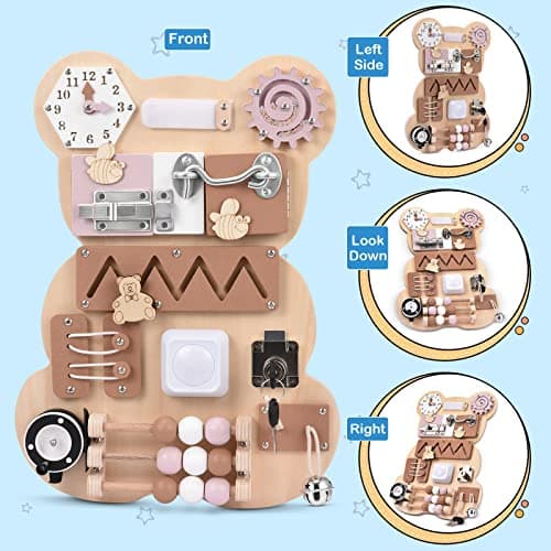 Doovasen Busy Board Montessori 12 en 1 Jouet pour tout-petits Jouet sensoriel Jouet de motricité Jeux de voyage Jouet sensoriel Cadeau pour 2 3 4 ans, TY-QK-014