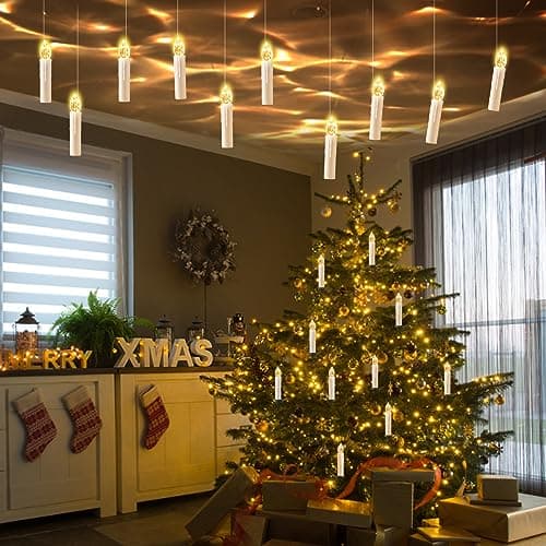 cimetech Bougies de Sapin de Noël Lot de 12, Bougies LED Flottantes sans Flamme à Piles et Télécommande avec Pince, Bougies Lumières d'Arbre de Noël Décoration à la Maison pour Fête- Blanc Chaud