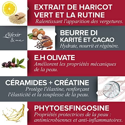 Elifexir Crème Anti-vergetures Répare, Prévient et Élimine les Vergetures et Cicatrices + Élasticité, Hydratante - 200 ml