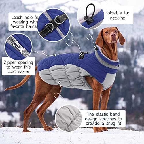 Kuoser Manteau d'hiver Imperméable pour Chien Veste Chaude Doublé en Polaire pour Chiot avec Col en Fourrure Gilet Coupe-Vent Extérieur Vêtement Réfléchissant pour Petits Moyens Grands Chiens
