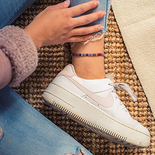 Made by Nami Bracelet de cheville pour hommes et femmes - boho hippie - accessoires de plage et de festival - fabriqués à la main - 100% coton écologique, imperméable et ajustable (Foncé Multi)