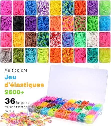 Tomylv 2500+ Elastique Bracelet Kit, Bricolage Élastique Loom Bands Kit avec Pendentifs Clips Perles,Enfant Caoutchouc Bracelet Collier Jouets, Cadeaux Creation Anniversaire pour Fille