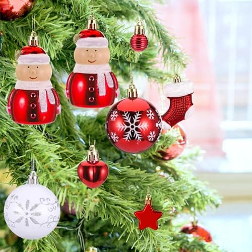 Kssvzz 72 Pcs Boule de Noel, Decoration Noel Sapin avec Lanière, Deco de Noel Mat et Brillant, Christmas Decorations à Suspendre - pour l'Intérieur et l'Extérieur, Anniversaires, Fêtes(Rouge, Blanche)