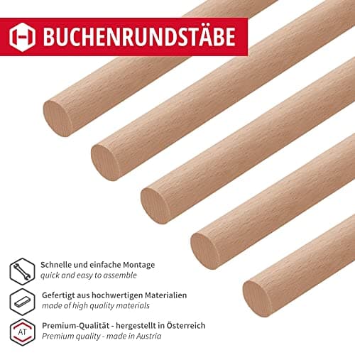 Gedotec Barre ronde en hêtre lisse | Grumes pour artisanat & jardin | Dimensions : 18 x 1000 mm | Baguettes en bois de hêtre | Bois Massif | Barre ronde en bois | Bâtonnets ronds | 10 Pièces