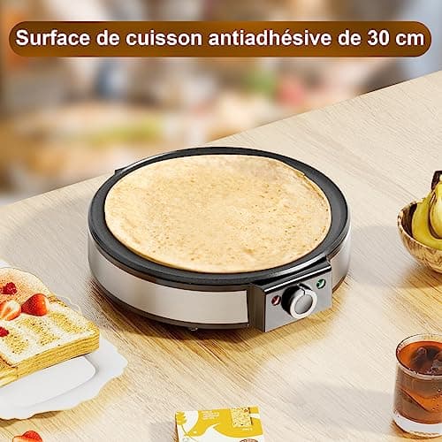 Crêpière électrique, 1200w crêpière sans colle pour la maison, contrôle de la température, acier inoxydable - facile à nettoyer et comprend un diviseur de pâte et une spatule