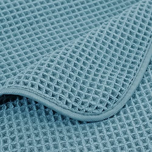 POLYTE Lot de 2 draps de Bain en Microfibre Non Pelucheux à séchage Rapide - 89 x 178 cm - Vert - Tissage gaufré