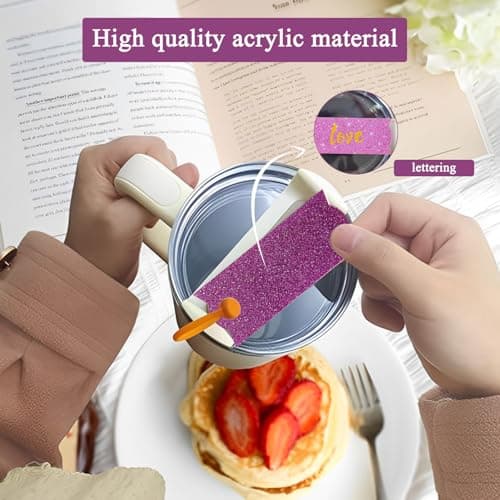 3Pcs Personnalisés Plaque Nominative pour Stanley 40 oz,Tag de Nom de Couvercle en Tasse Acrylique Avec Autocollant de Lettre,Accessoires de Couvercle en Tasse pour Bouteille D'eau (Rose,Doré,Argent)
