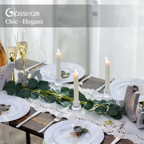 Glasseam Bougeoirs en Verre Transparent, Lot de 20 Bougeoirs en Cristal Strié pour Bougies, Bougeoir De NoëL Chic pour Table à Manger, DéCorations De Mariage Et De FêTe.