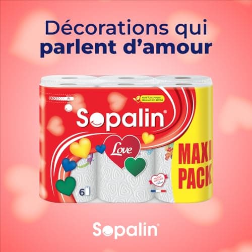 Sopalin Love – x3 Rouleaux – Triple épaisseur – Décors originaux – Emballage 80% plastique recyclé – Papier certifié FSC® Mixte (C017535)