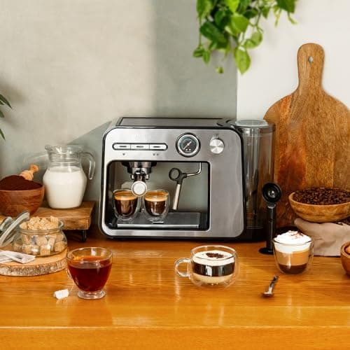 Cecotec Cafetière espresso Power Espresso 20 Square Pro, 1450 W, 20 bars, Thermoblock, Vaporisateur, 2 tasses de café, Réservoir d'eau amovible de 1 litre, Plaque chauffe-tasses.