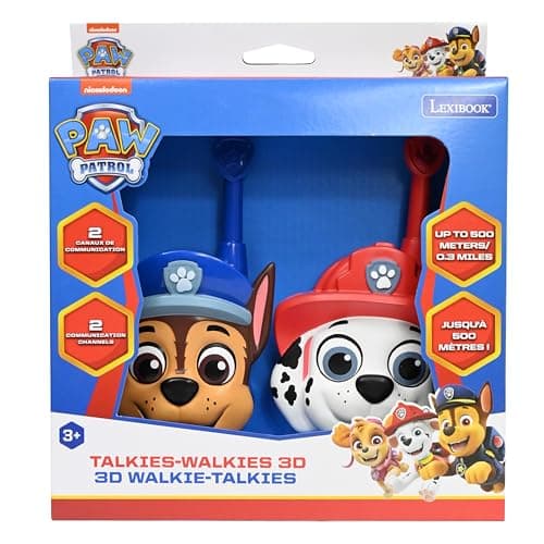 Lexibook- Chase, Marcus, Talkies-Walkies 3D Pat’ Patrouille, Portée 500m, 2 canaux de Communication, Clip Ceinture, TW18PA, Bleu/Rouge